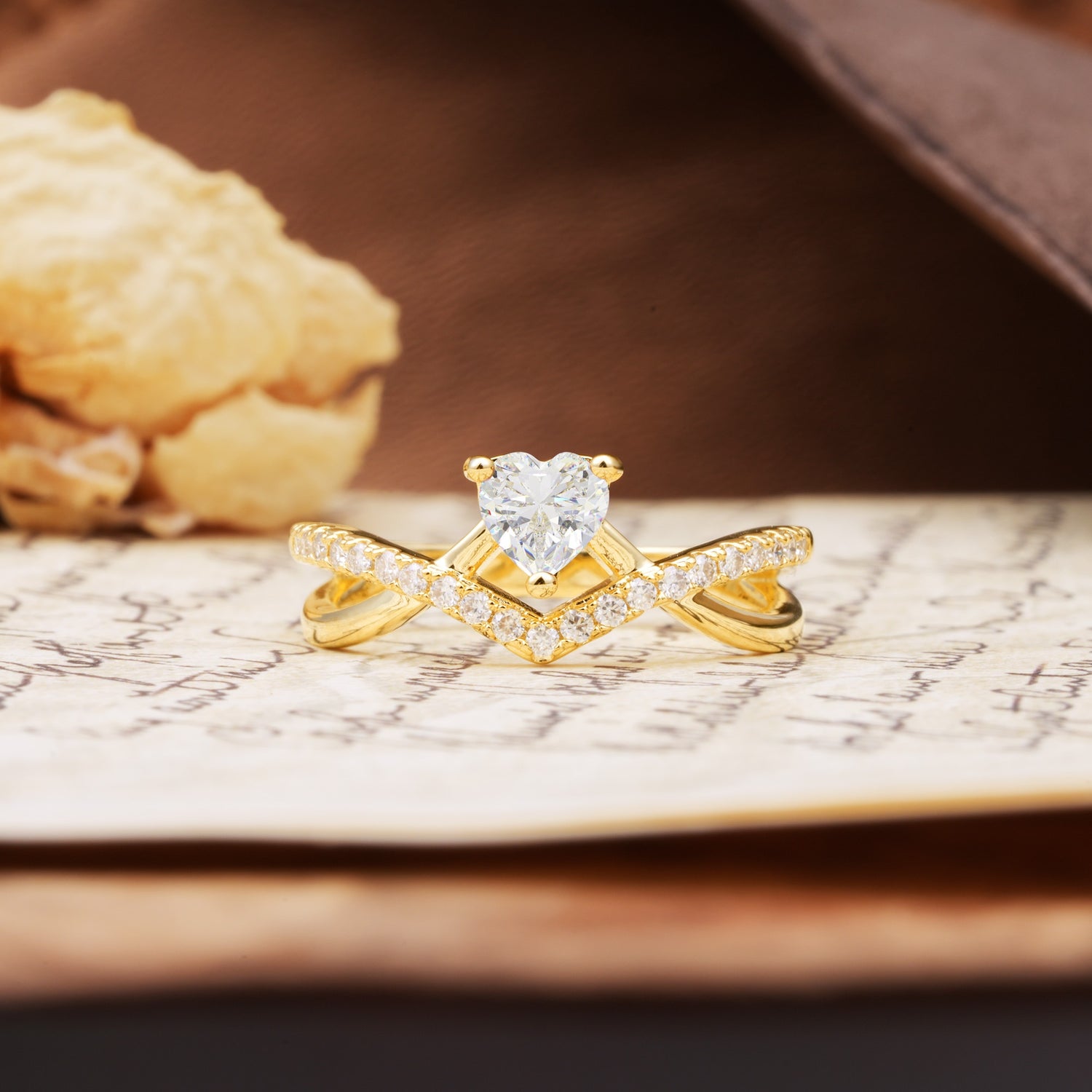 Unique Luxurious 3-Prong Heart-Cut Moissanite Engagement Ring - Additional view
