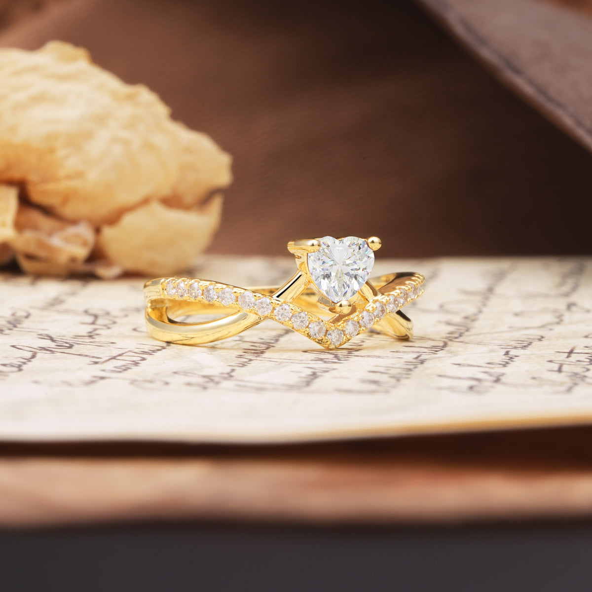 Unique Luxurious 3-Prong Heart-Cut Moissanite Engagement Ring - Additional view