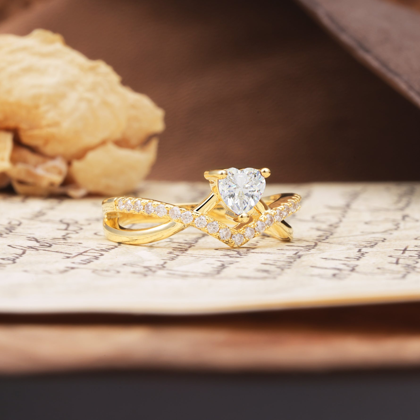 Unique Luxurious 3-Prong Heart-Cut Moissanite Engagement Ring - Additional view