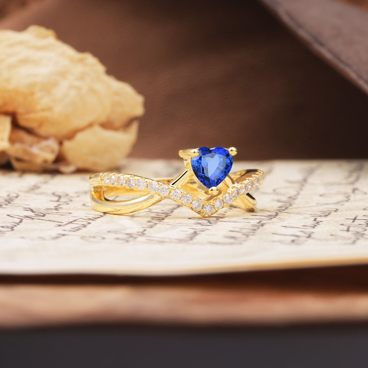 Unique Luxurious 3-Prong Heart-Cut Sapphire Engagement Ring - Additional view