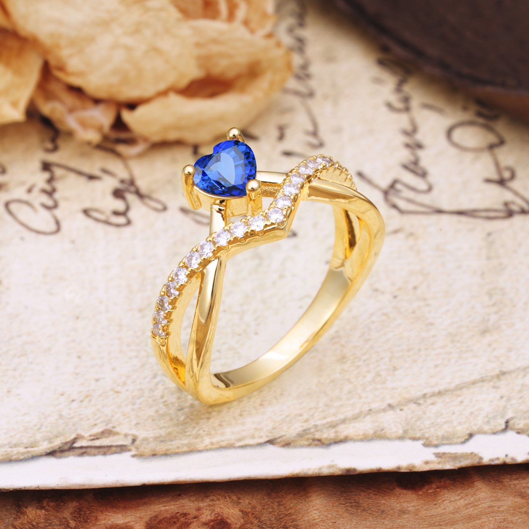 Unique Luxurious 3-Prong Heart-Cut Sapphire Engagement Ring - Additional view
