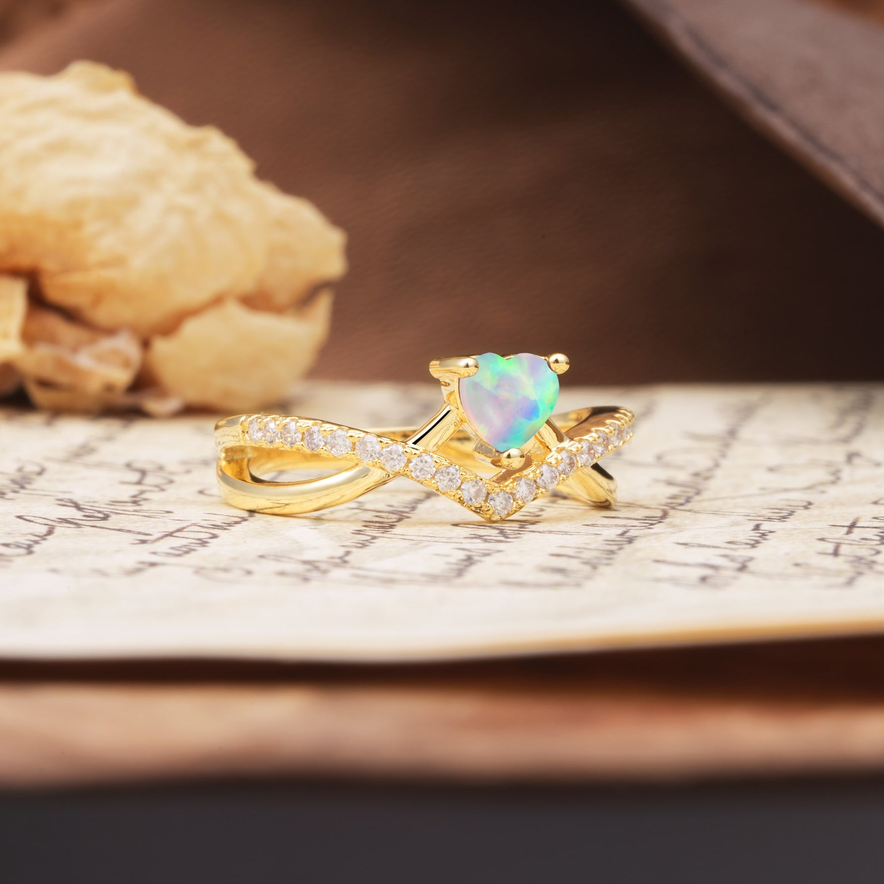 Unique Luxurious 3-Prong Heart-Cut Fire Opal Engagement Ring - Additional view
