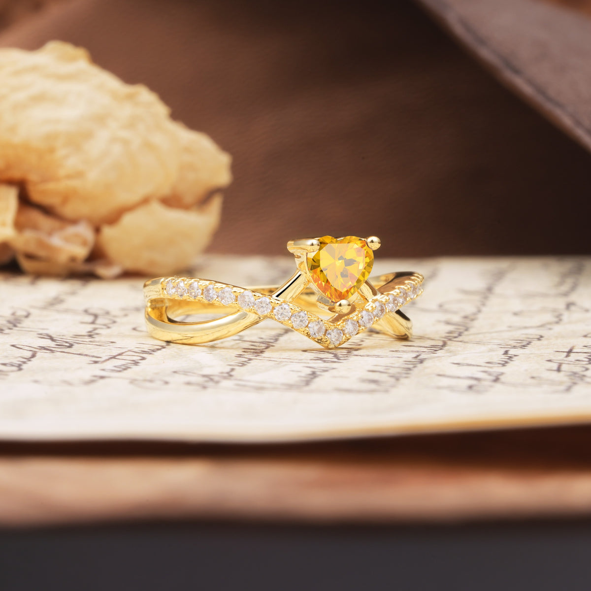 Unique Luxurious 3-Prong Heart-Cut Citrine Engagement Ring - Additional view