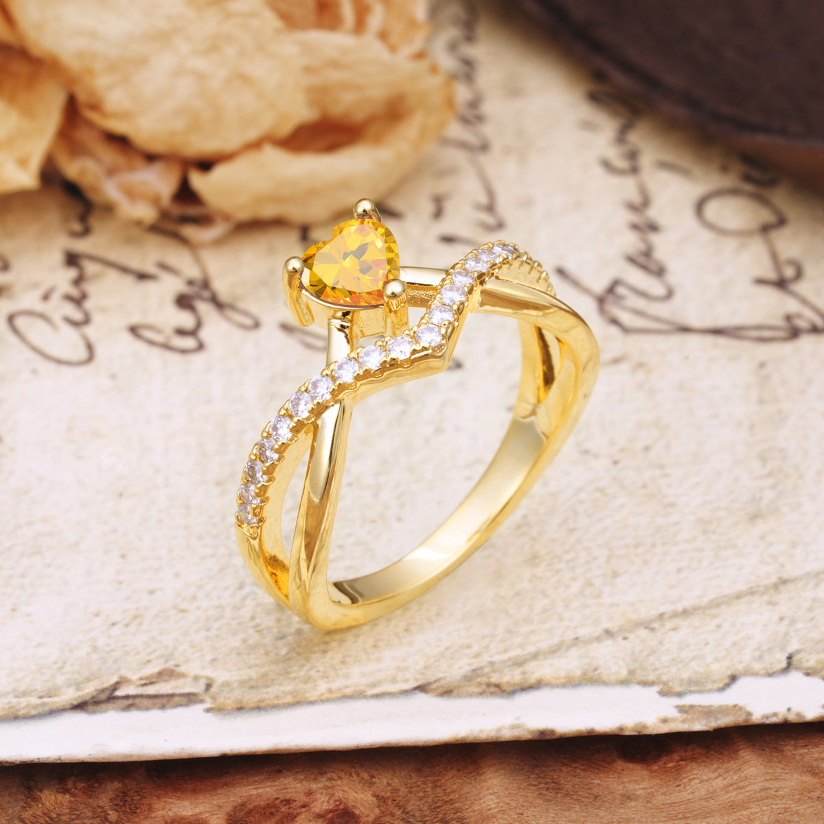 Unique Luxurious 3-Prong Heart-Cut Citrine Engagement Ring - Additional view