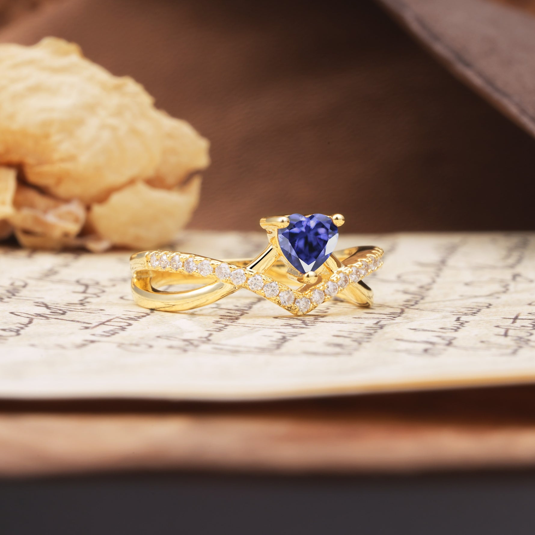 Unique Luxurious 3-Prong Heart-Cut Tanzanite Engagement Ring - Additional view