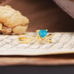 Unique Luxurious 3-Prong Heart-Cut Turquoise Engagement Ring - Additional view
