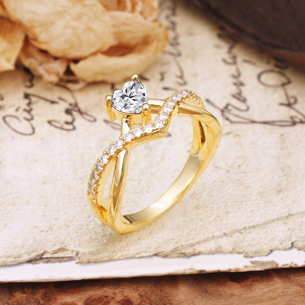 Unique Luxurious 3-Prong Heart-Cut Lab Diamond Engagement Ring - Additional view