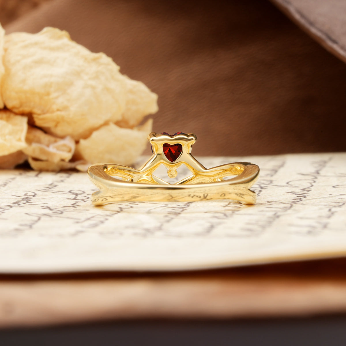 Unique Luxurious 3-Prong Heart-Cut Garnet Engagement Ring - Additional view