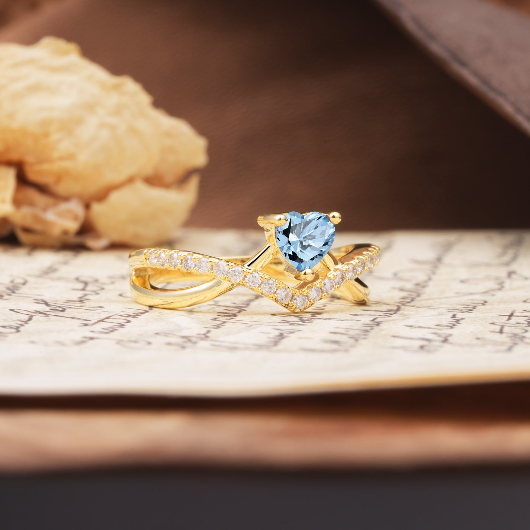 Unique Luxurious 3-Prong Heart-Cut Aquamarine Engagement Ring - Additional view