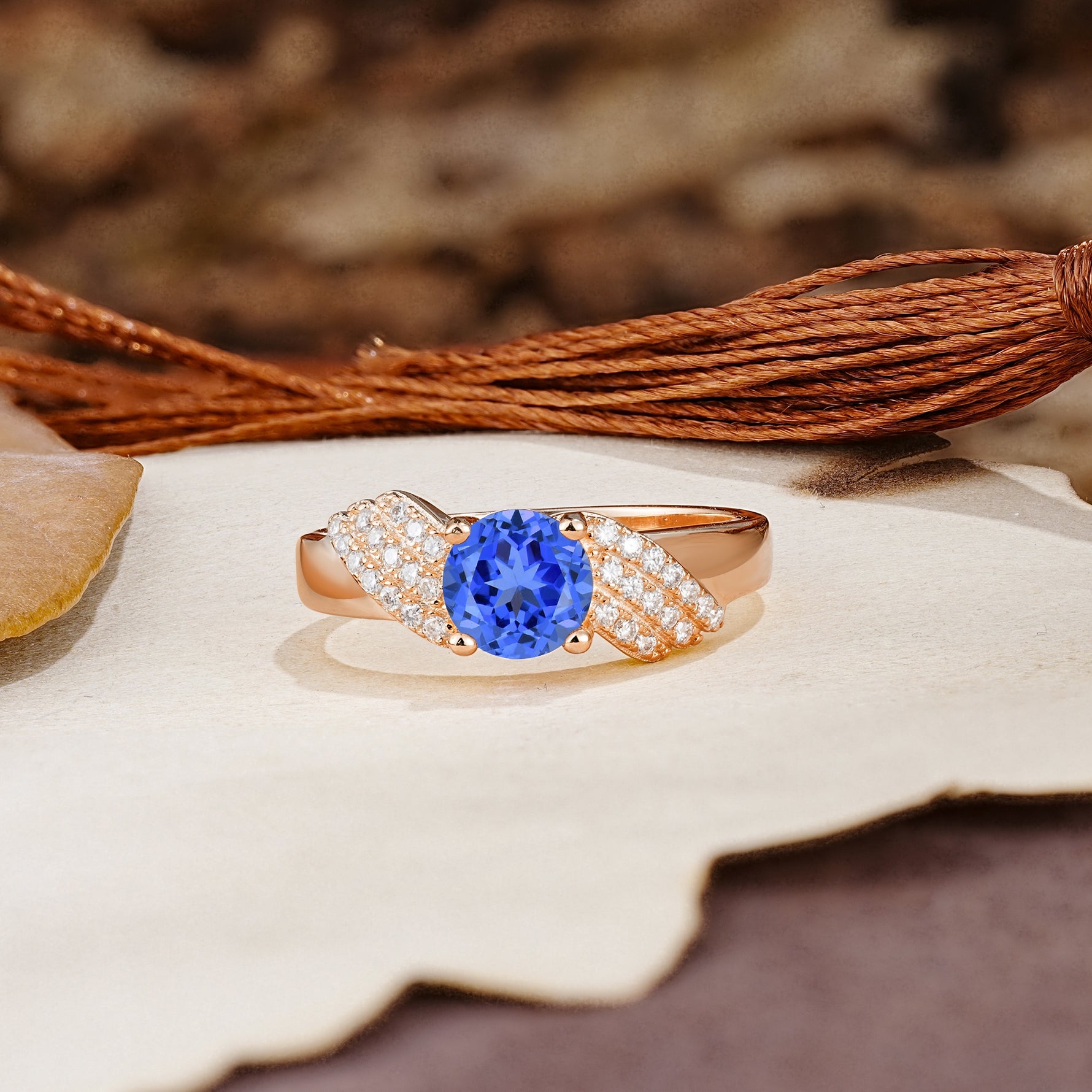 Unique Luxury 4-Prong Round Cut Sapphire Engagement Ring - Additional view