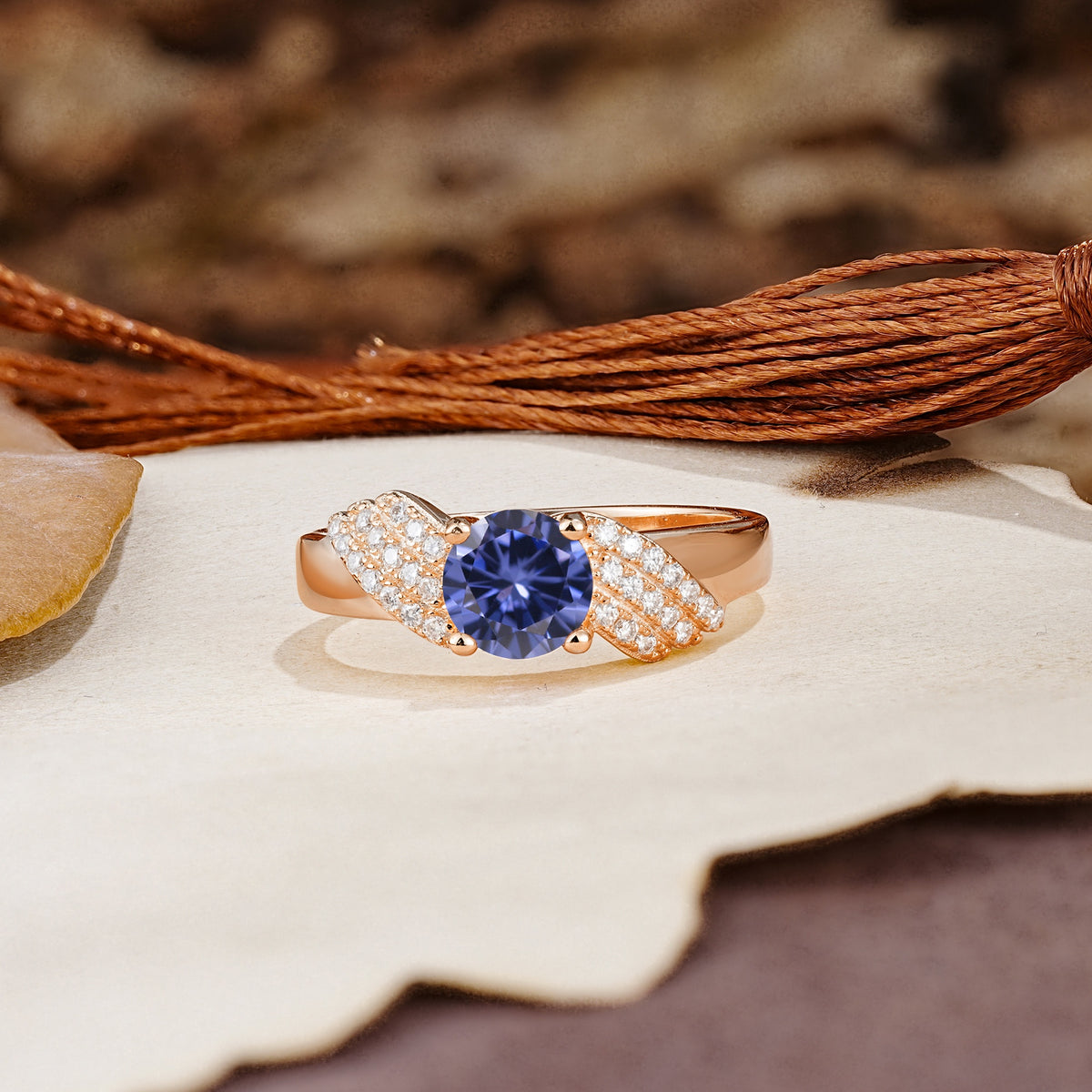 Unique Luxury 4-Prong Round Cut Tanzanite Engagement Ring - Additional view
