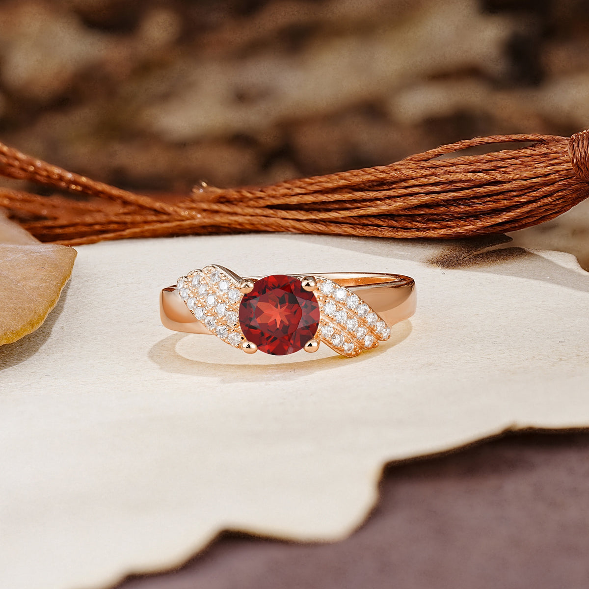 Unique Luxury 4-Prong Round Cut Garnet Engagement Ring - Additional view