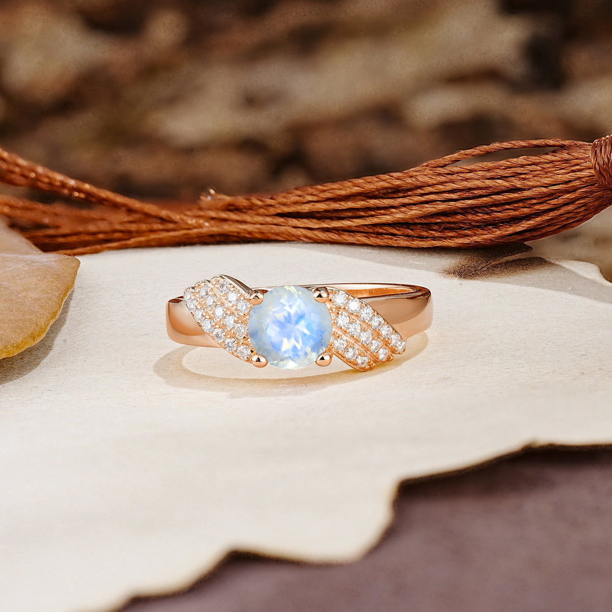 Unique Luxury 4-Prong Round Cut Moonstone Engagement Ring - Additional view
