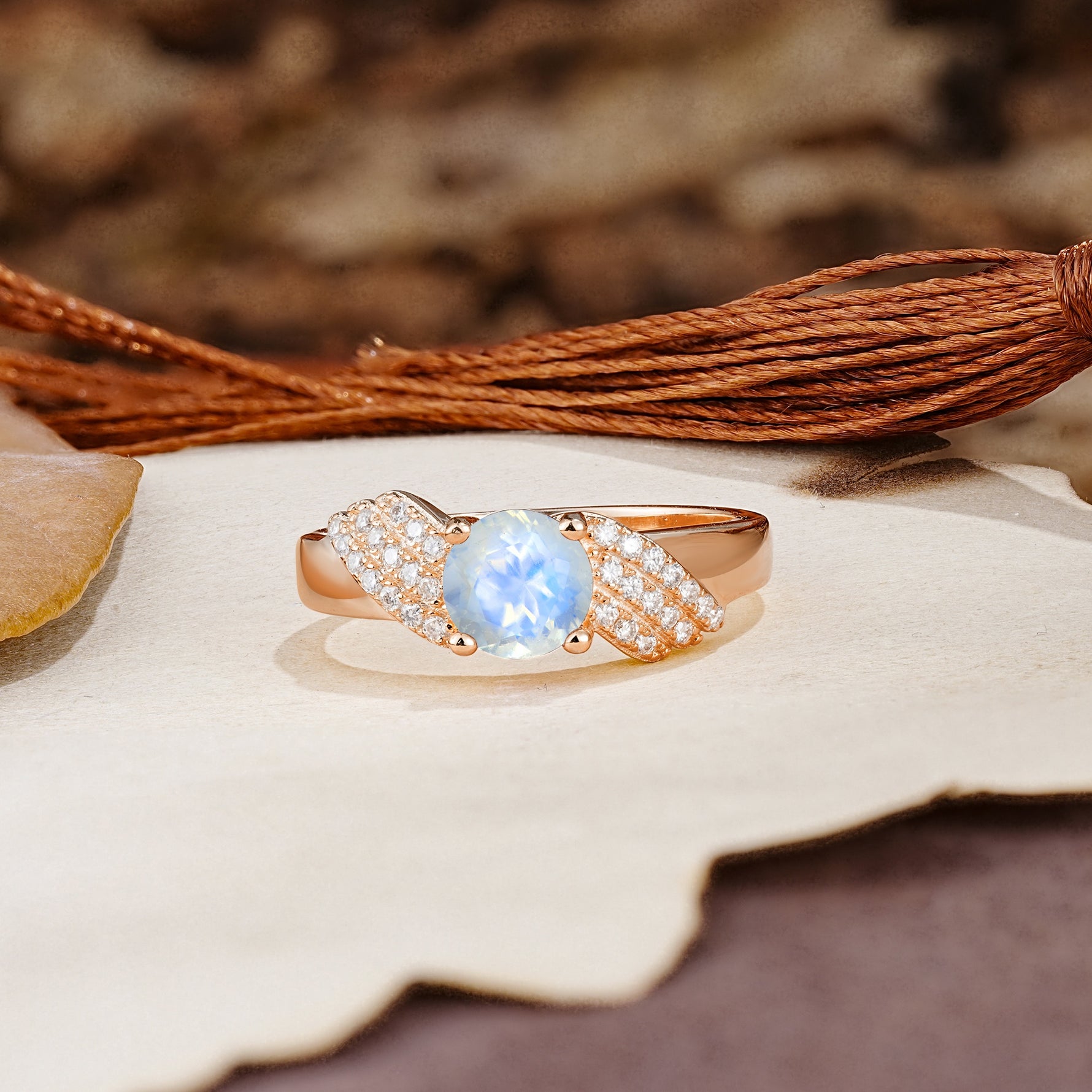 Unique Luxury 4-Prong Round Cut Moonstone Engagement Ring - Additional view