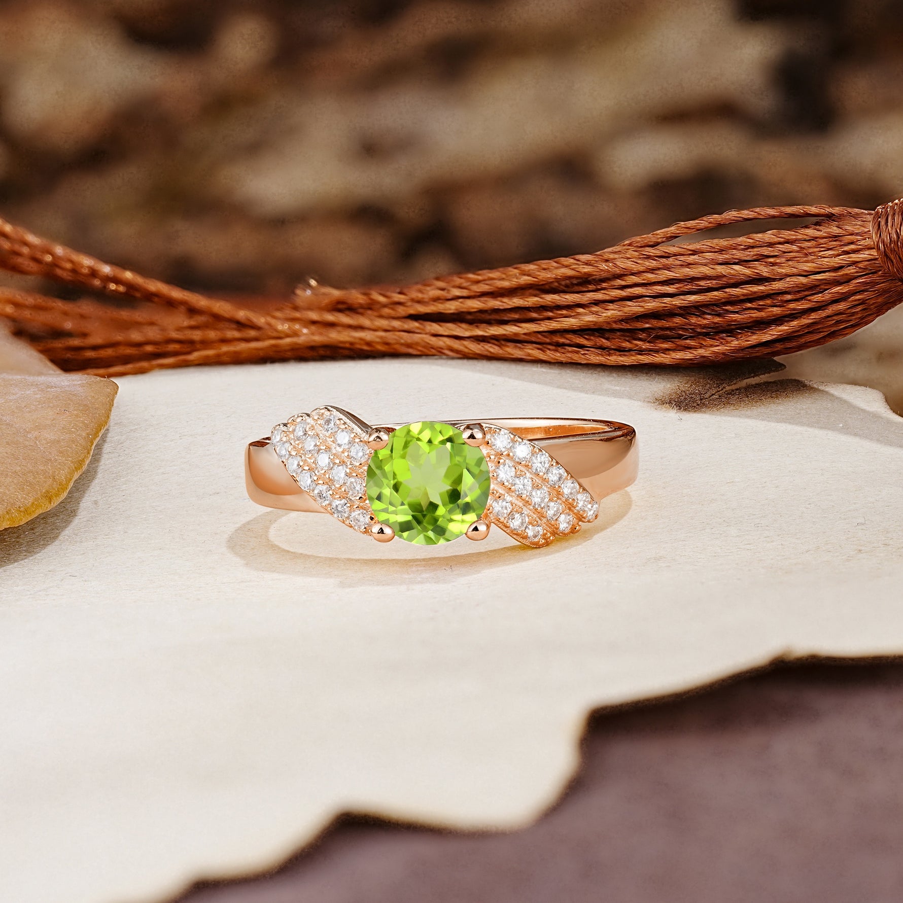 Unique Luxury 4-Prong Round Cut Peridot Engagement Ring - Additional view