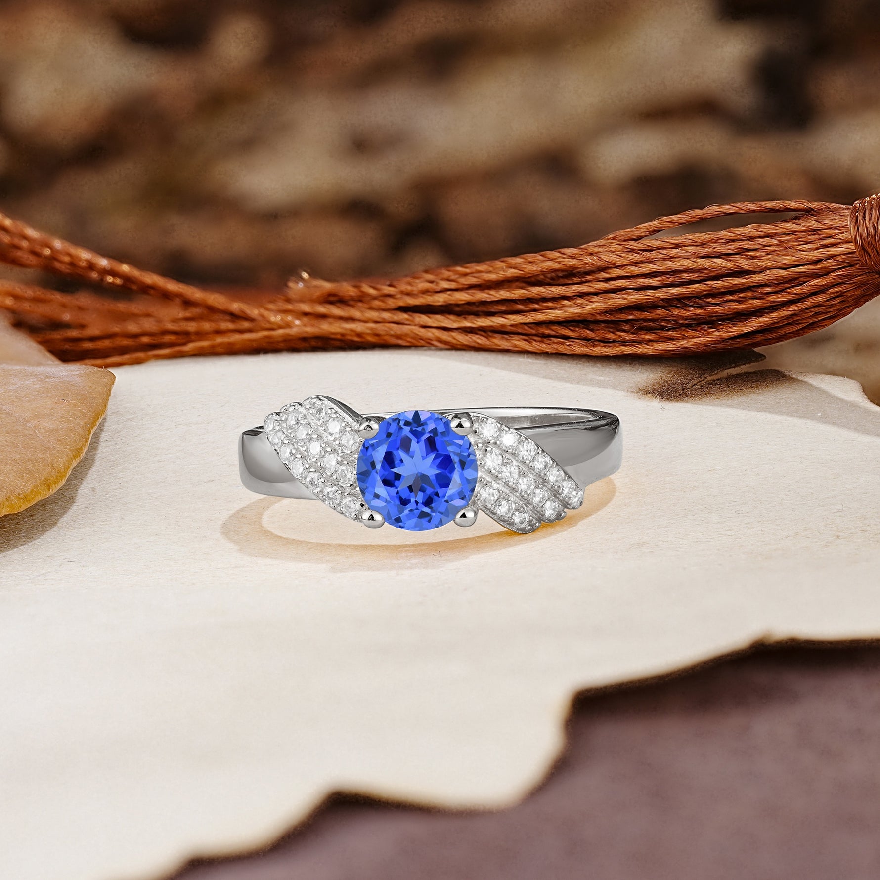 Unique Luxury 4-Prong Round Cut Sapphire Engagement Ring - Additional view