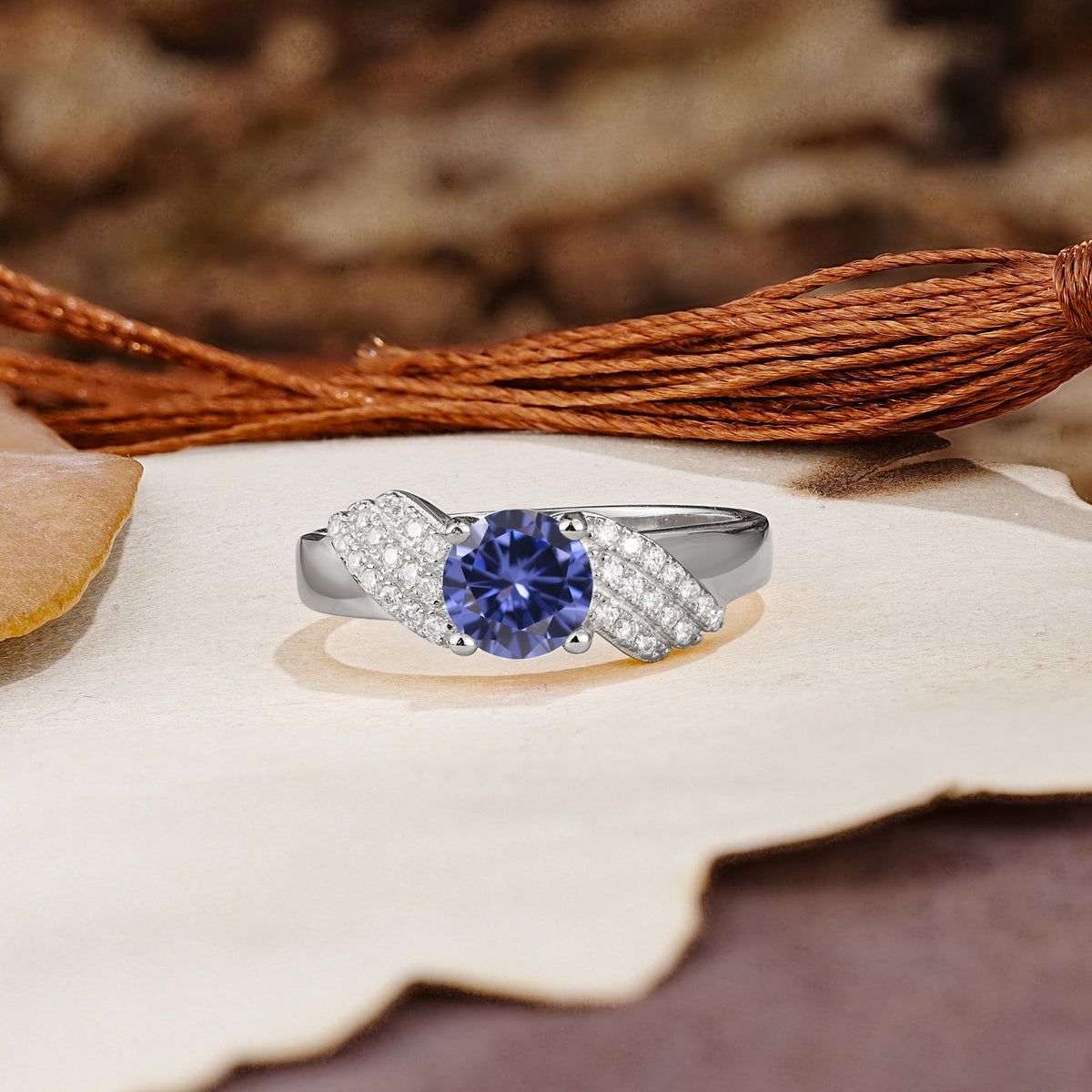 Unique Luxury 4-Prong Round Cut Tanzanite Engagement Ring - Additional view