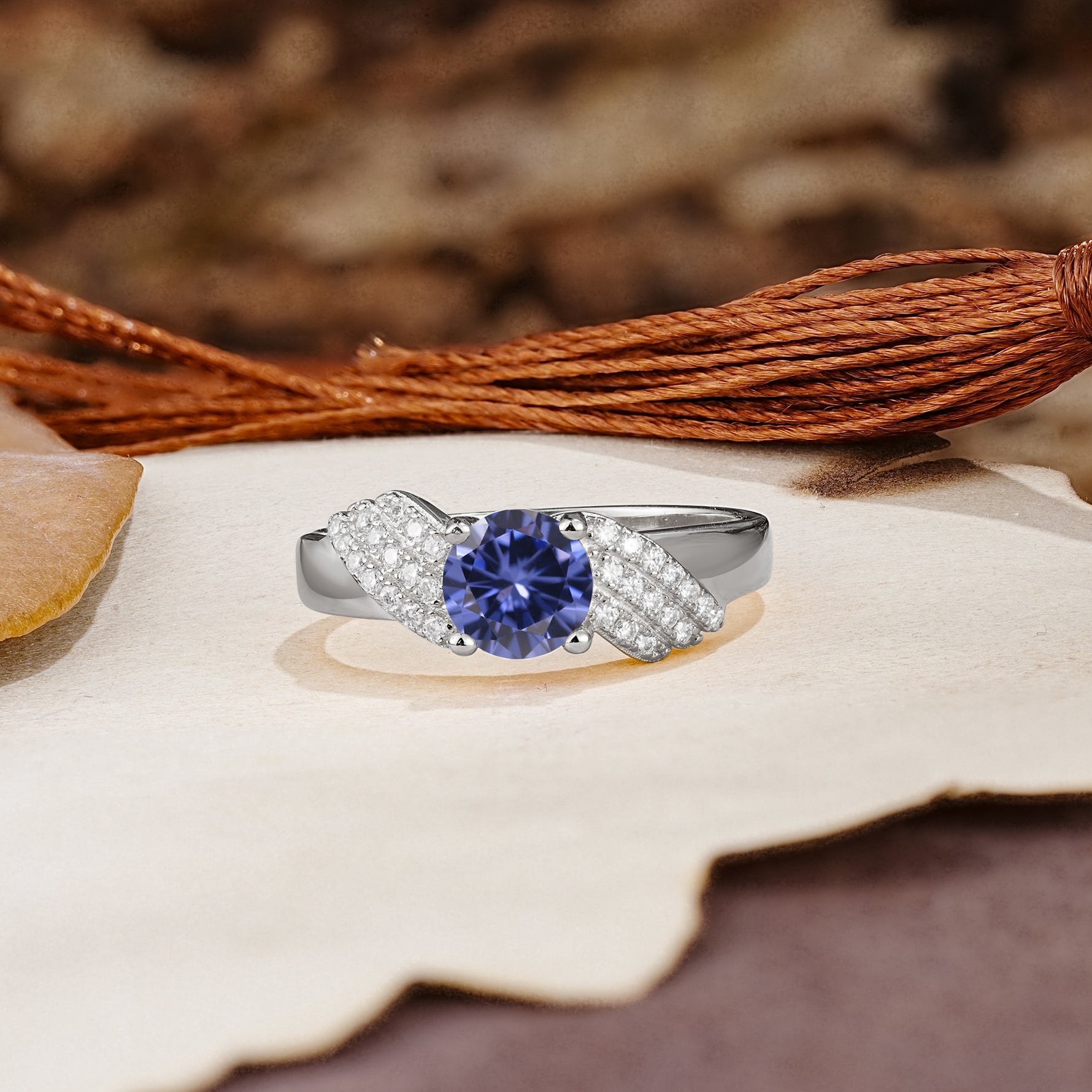 Unique Luxury 4-Prong Round Cut Tanzanite Engagement Ring - Additional view