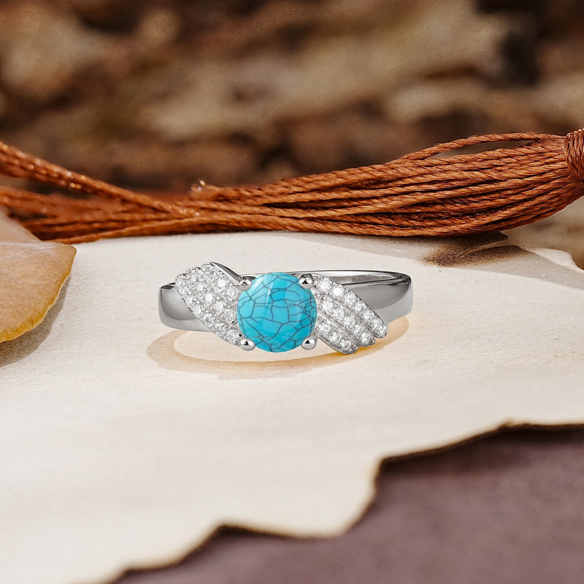 Unique Luxury 4-Prong Round Cut Turquoise Engagement Ring - Additional view