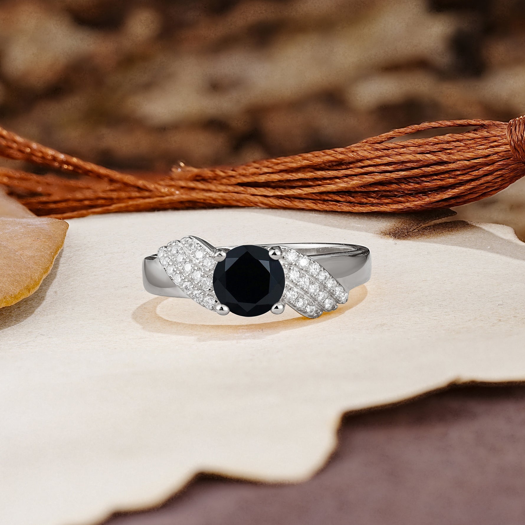 Unique Luxury 4-Prong Round Cut Black Onyx Engagement Ring - Additional view