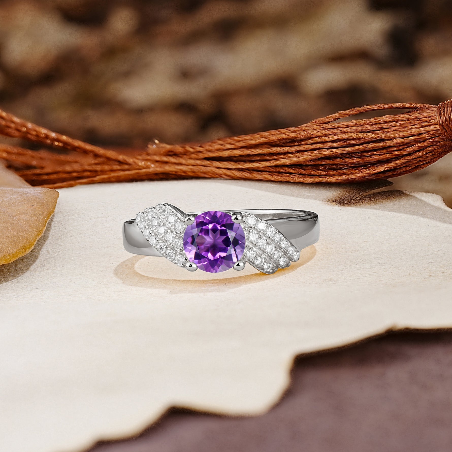 Unique Luxury 4-Prong Round Cut Amethyst Engagement Ring - Additional view