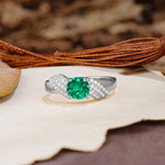 Unique Luxury 4-Prong Round Cut Emerald Engagement Ring - Additional view