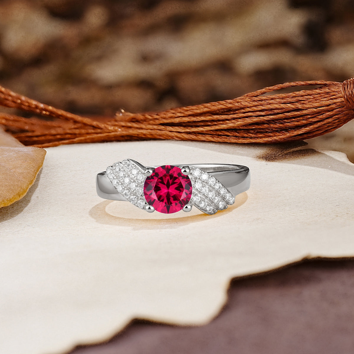 Unique Luxury 4-Prong Round Cut Ruby Engagement Ring - Additional view