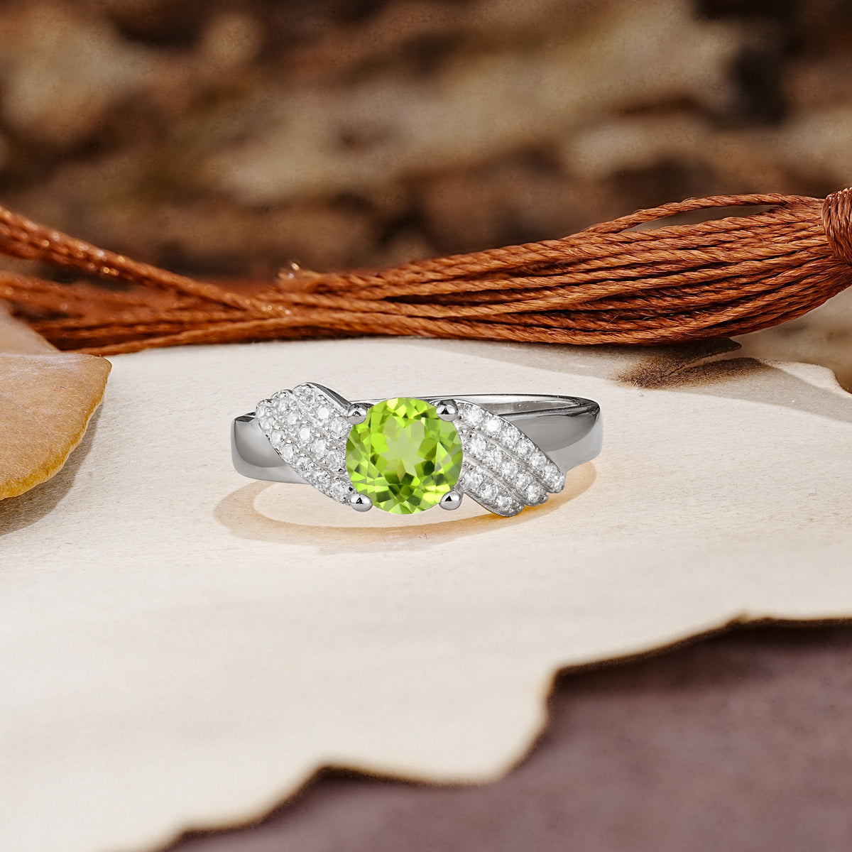 Unique Luxury 4-Prong Round Cut Peridot Engagement Ring - Additional view