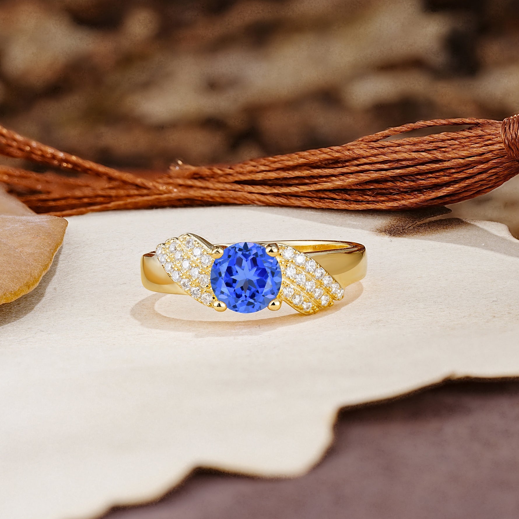 Unique Luxury 4-Prong Round Cut Sapphire Engagement Ring - Additional view