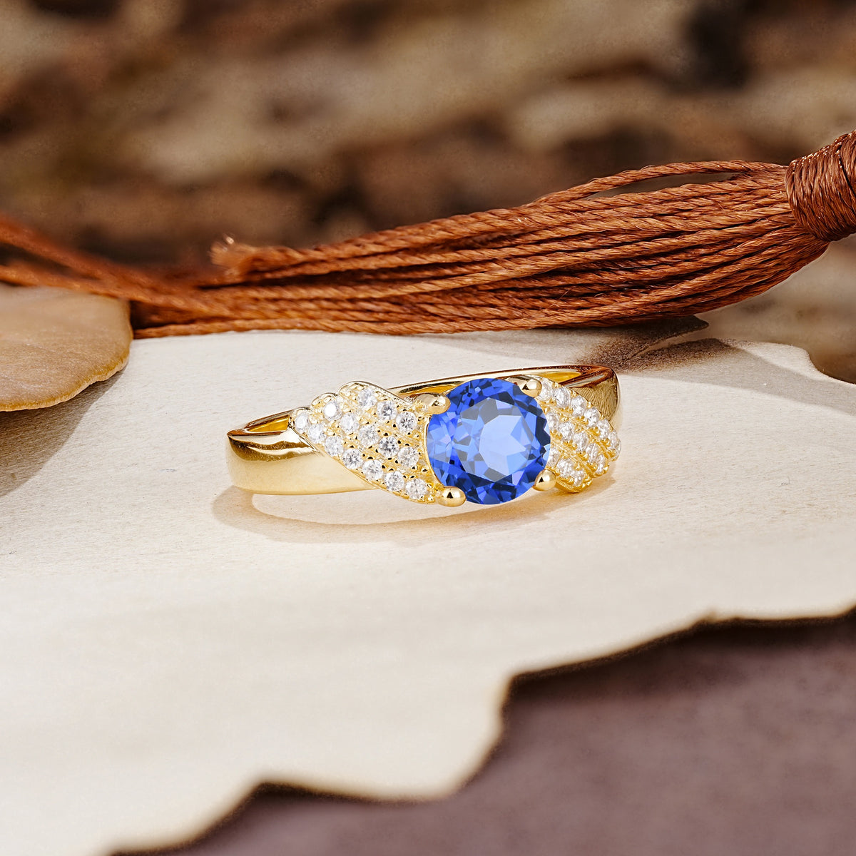 Unique Luxury 4-Prong Round Cut Sapphire Engagement Ring - Additional view