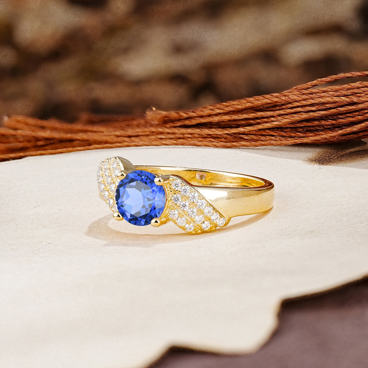 Unique Luxury 4-Prong Round Cut Sapphire Engagement Ring - Additional view