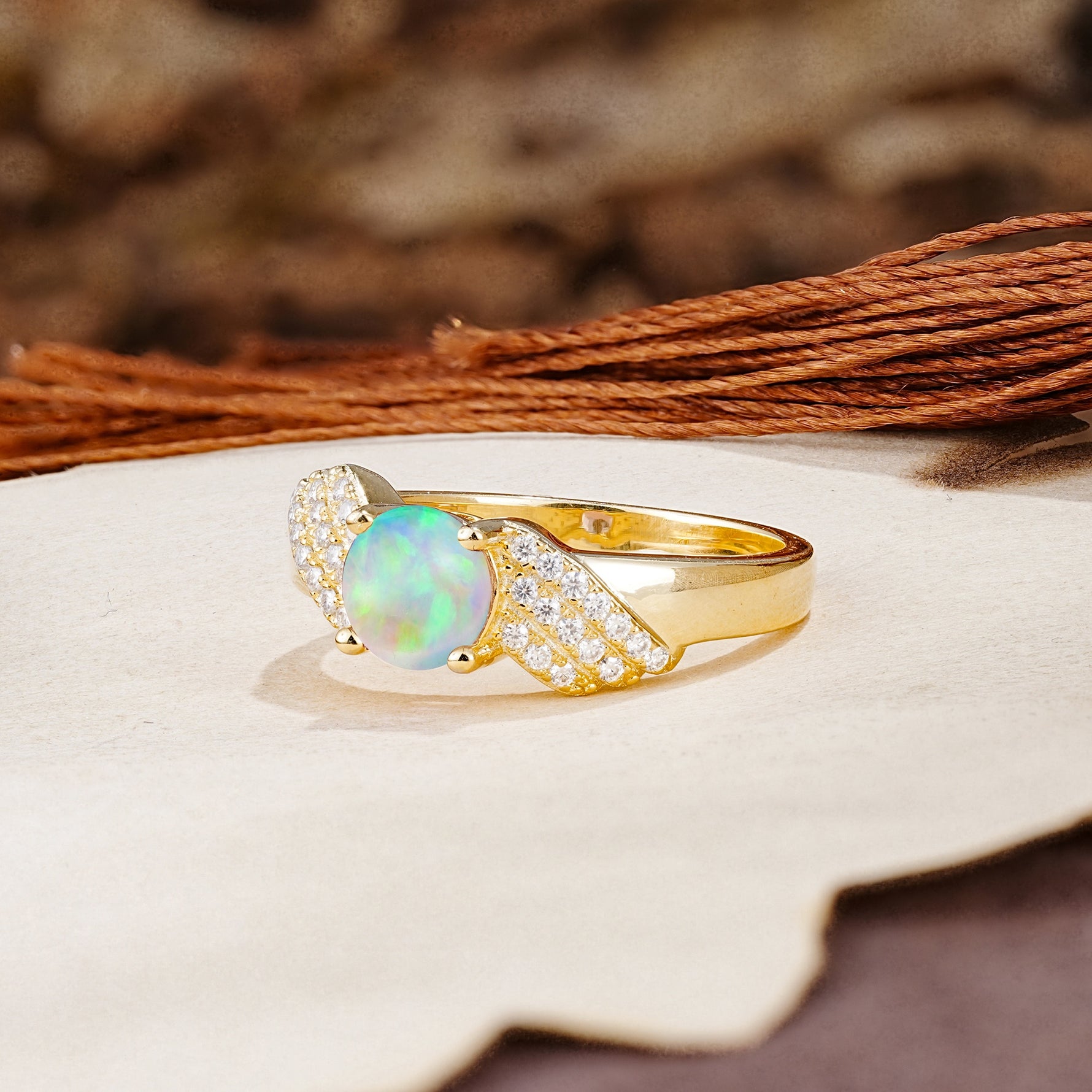 Unique Luxury 4-Prong Round Cut Fire Opal Engagement Ring - Additional view