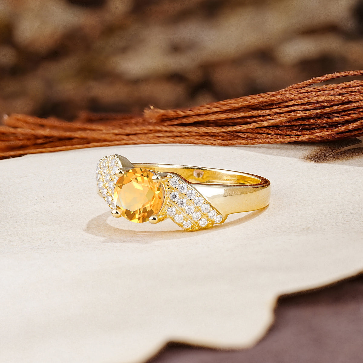 Unique Luxury 4-Prong Round Cut Citrine Engagement Ring - Additional view
