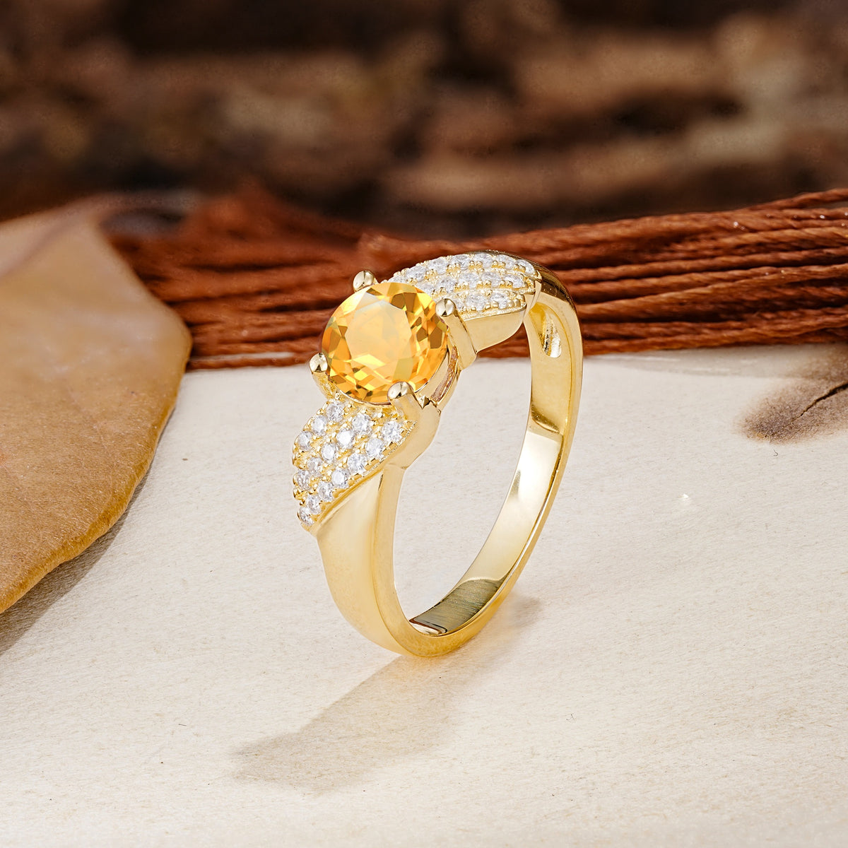Unique Luxury 4-Prong Round Cut Citrine Engagement Ring - Additional view