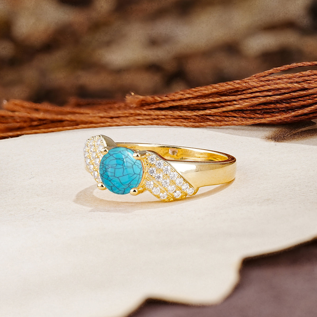 Unique Luxury 4-Prong Round Cut Turquoise Engagement Ring - Additional view
