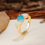 Unique Luxury 4-Prong Round Cut Turquoise Engagement Ring - Additional view