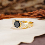 Unique Luxury 4-Prong Round Cut Black Onyx Engagement Ring - Additional view