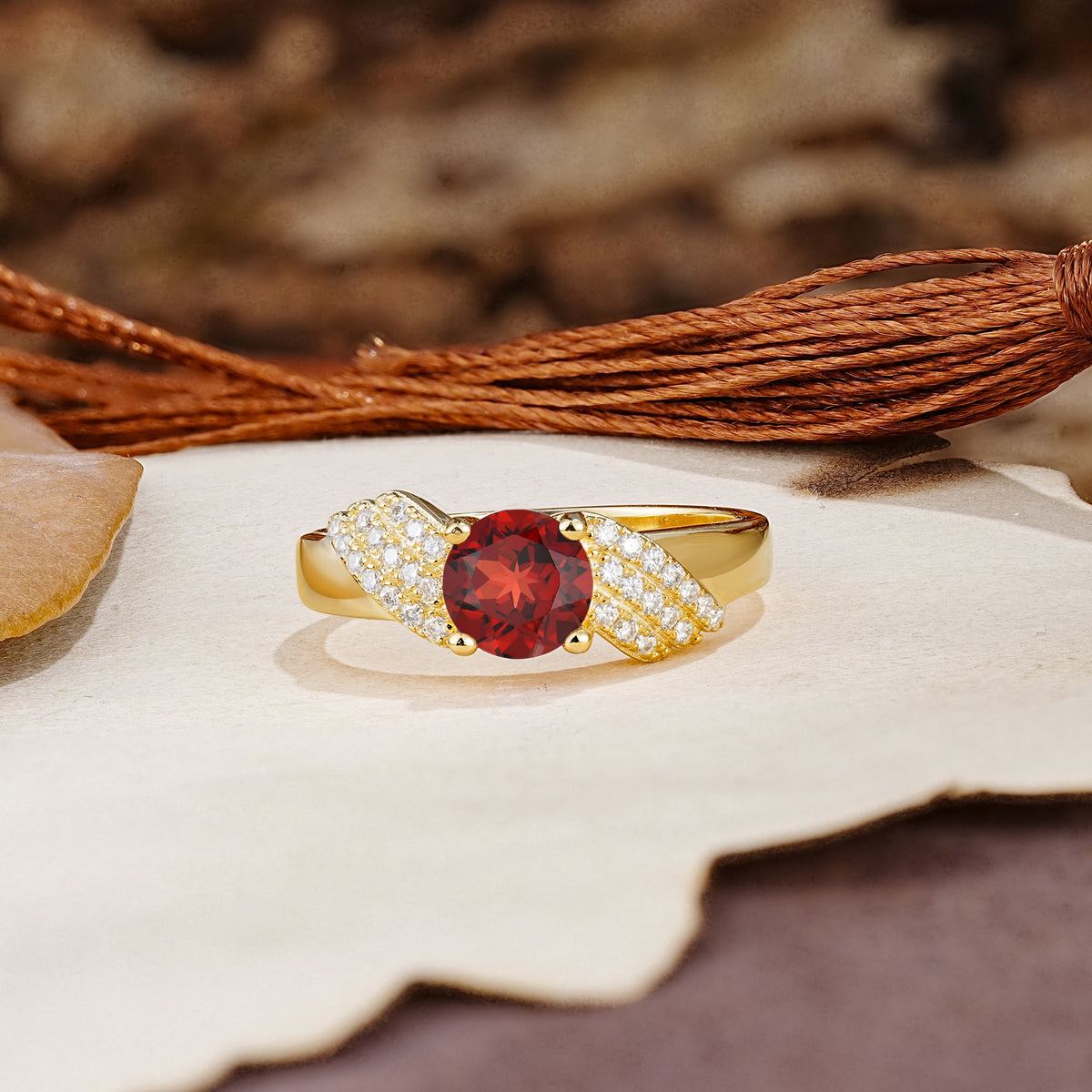 Unique Luxury 4-Prong Round Cut Garnet Engagement Ring - Additional view