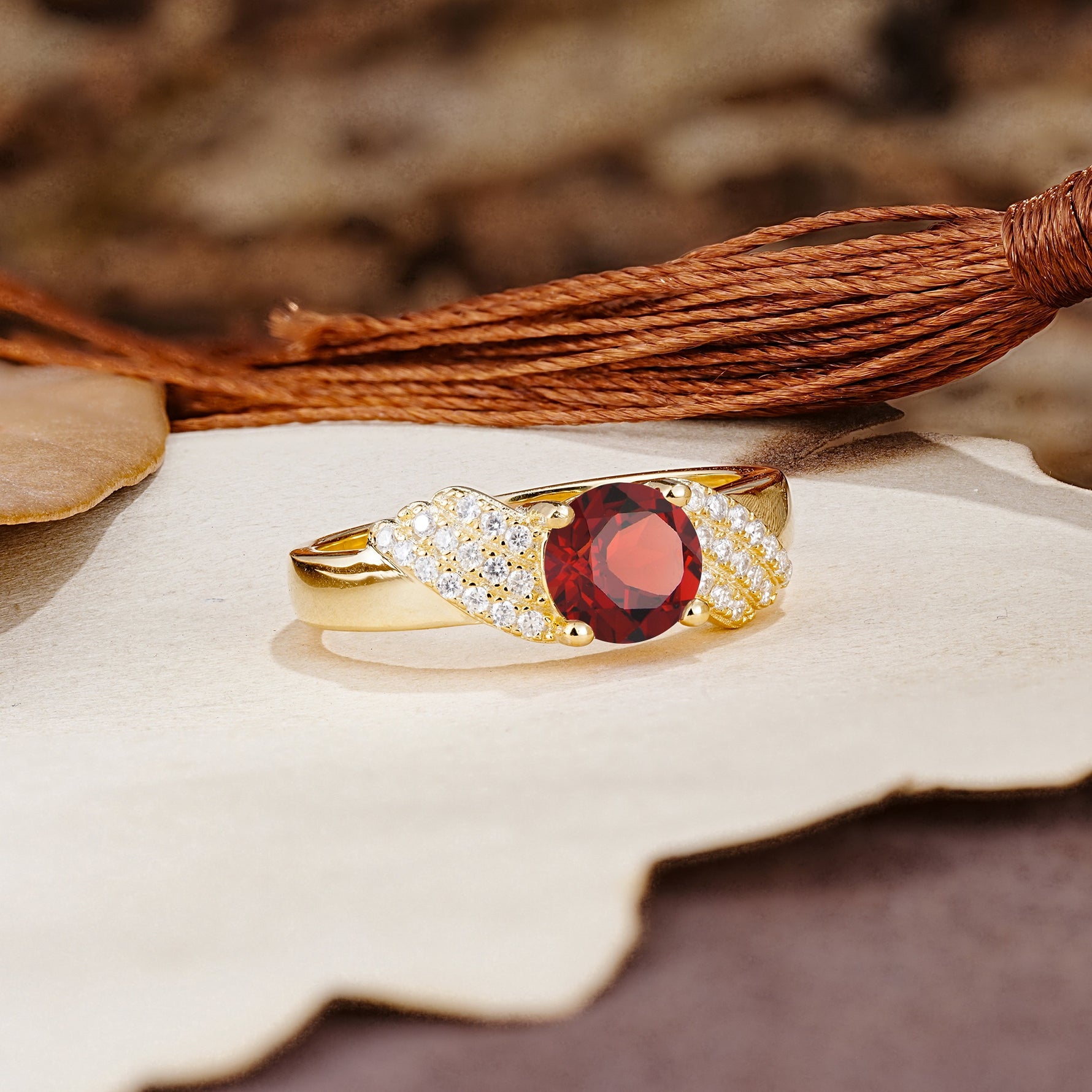 Unique Luxury 4-Prong Round Cut Garnet Engagement Ring - Additional view