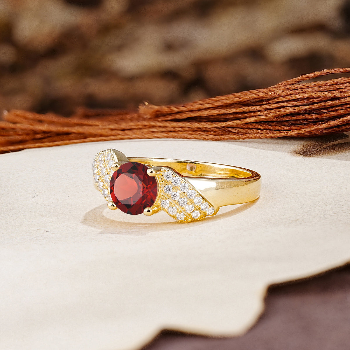 Unique Luxury 4-Prong Round Cut Garnet Engagement Ring - Additional view