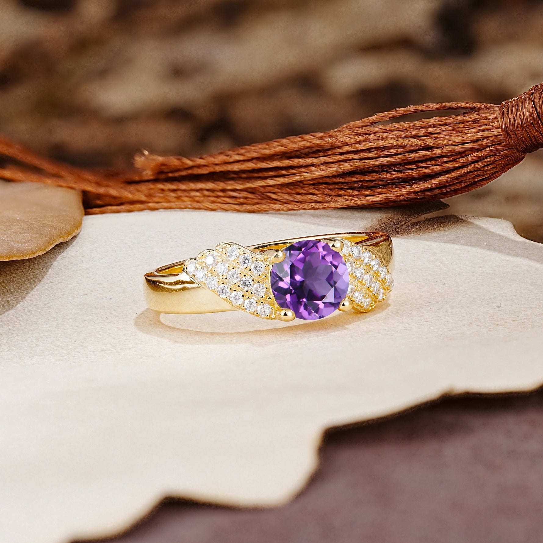 Unique Luxury 4-Prong Round Cut Amethyst Engagement Ring - Additional view