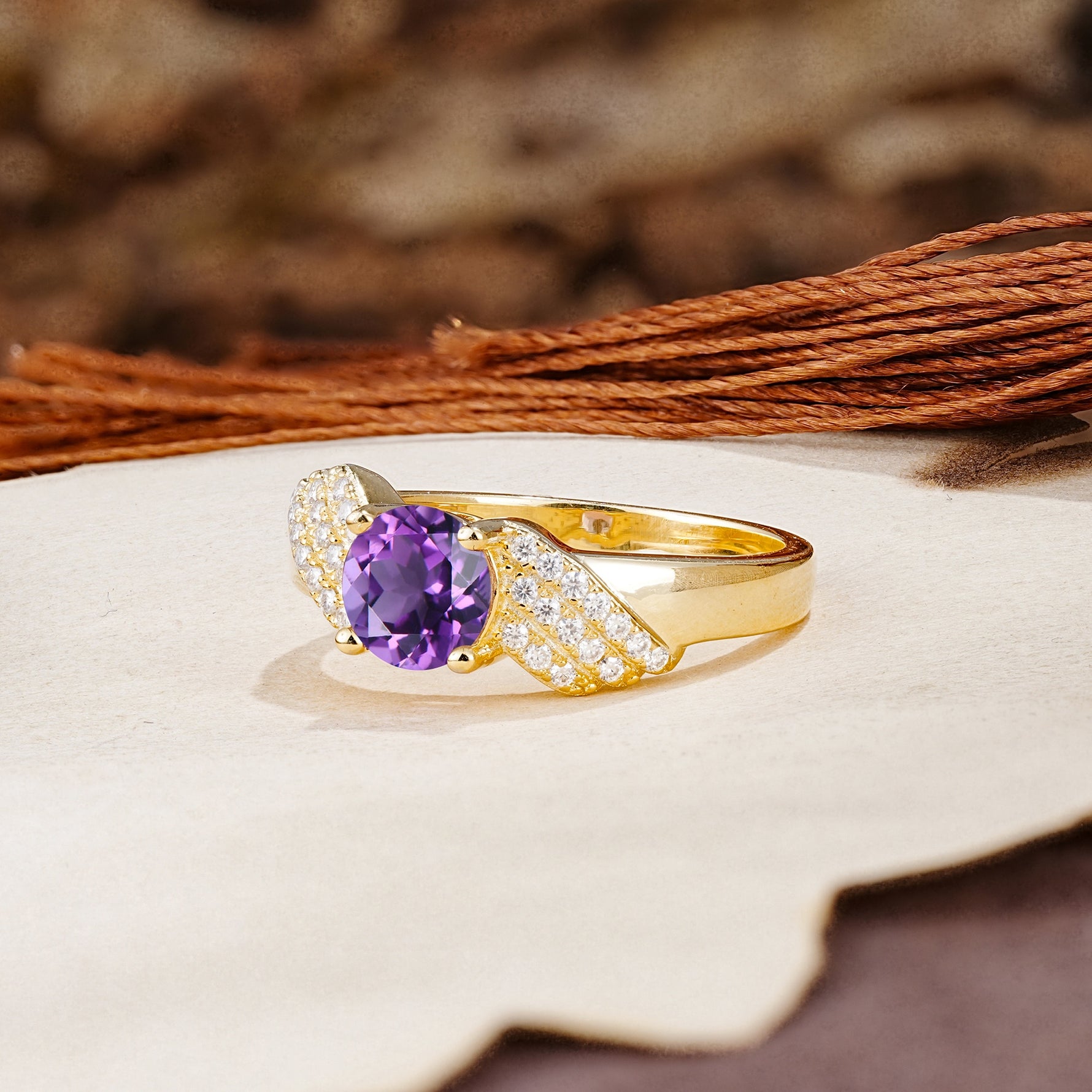 Unique Luxury 4-Prong Round Cut Amethyst Engagement Ring - Additional view