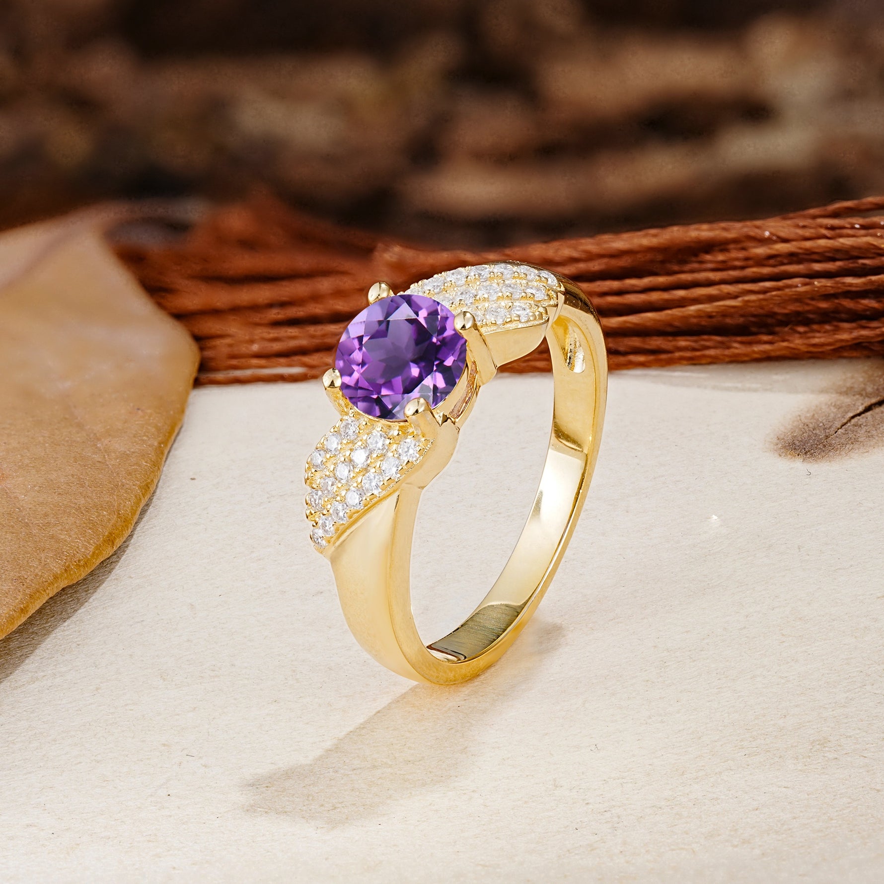 Unique Luxury 4-Prong Round Cut Amethyst Engagement Ring - Additional view