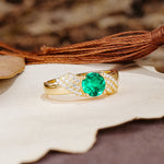 Unique Luxury 4-Prong Round Cut Emerald Engagement Ring - Additional view