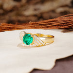 Unique Luxury 4-Prong Round Cut Emerald Engagement Ring - Additional view