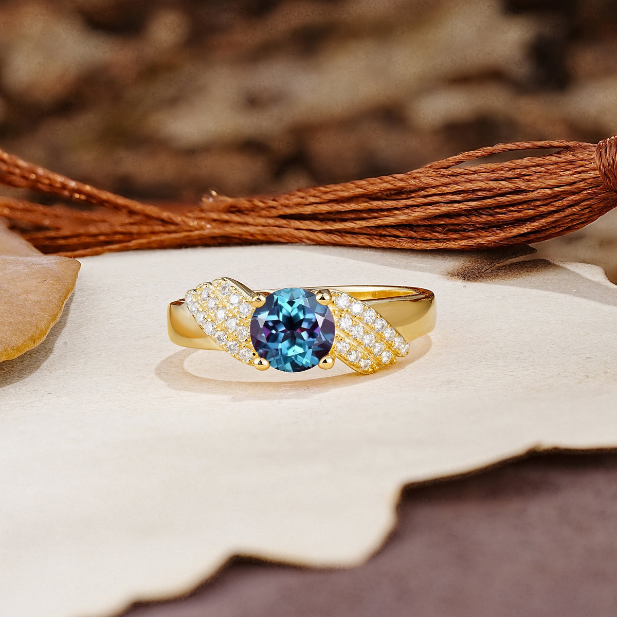 Unique Luxury 4-Prong Round Cut Alexandrite Engagement Ring - Additional view