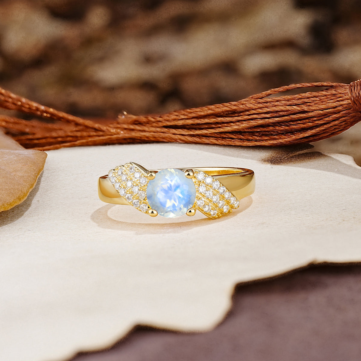 Unique Luxury 4-Prong Round Cut Moonstone Engagement Ring - Additional view