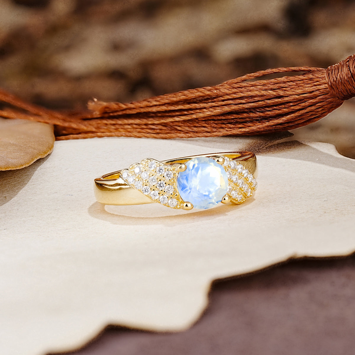 Unique Luxury 4-Prong Round Cut Moonstone Engagement Ring - Additional view