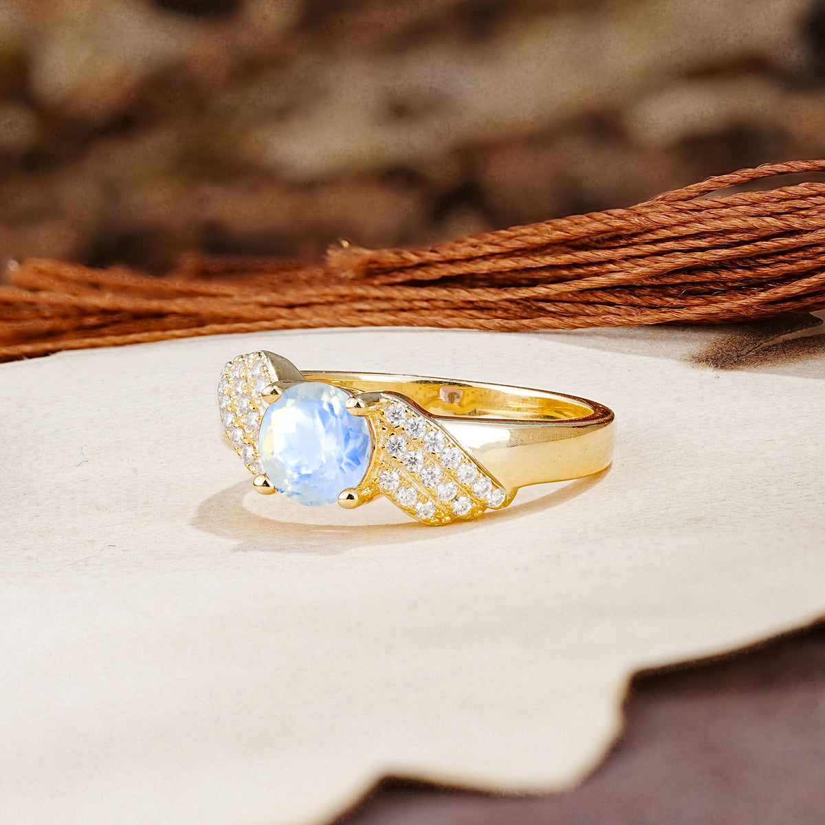 Unique Luxury 4-Prong Round Cut Moonstone Engagement Ring - Additional view