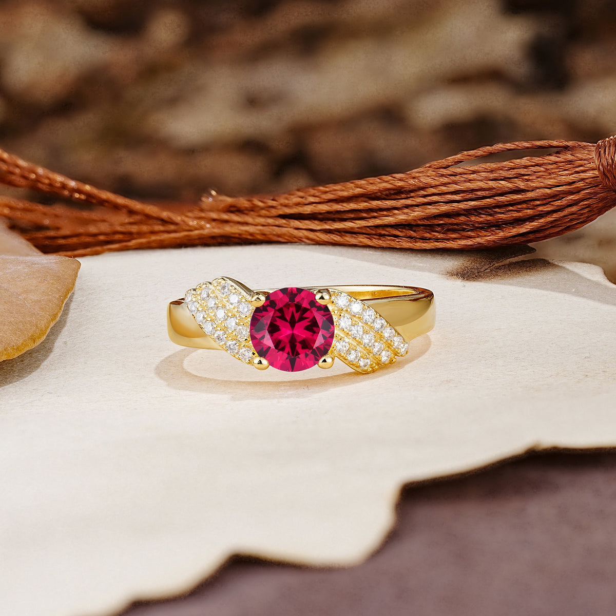 Unique Luxury 4-Prong Round Cut Ruby Engagement Ring - Additional view